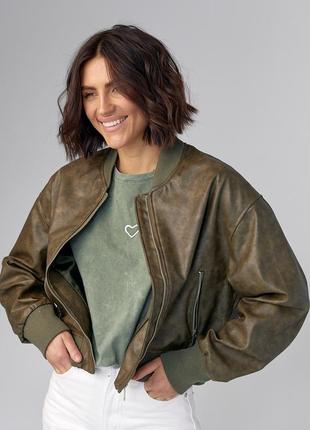 Женская куртка-бомбер в винтажном стиле - хаки цвет, s (есть размеры)6 фото