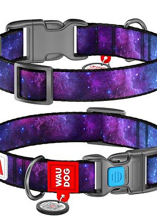 Ошейник для собак нейлоновый waudog nylon c qr-паспортом, рисунок "nasa21", пластиковый фастекс, s, ш 15 мм,