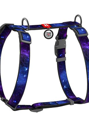 Шлея для собак анатомическая h-образная waudog nylon с qr-паспортом, рисунок "nasa21", пластиковый фастекс, s, ш 15 мм, a 30-40