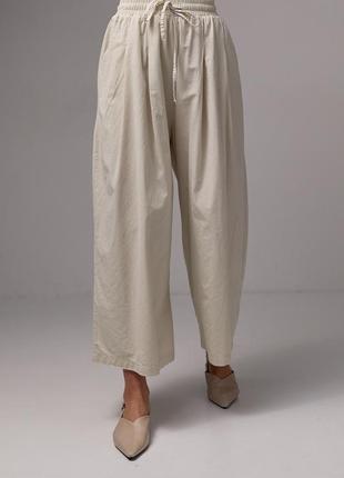 Женские брюки-кюлоты на резинке - бежевый цвет, m (есть размеры)