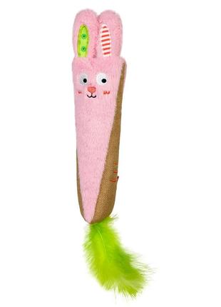 Игрушка для кошек кролик розовый с шуршанием gigwi rookie hunter, текстиль, бумага, 38 см1 фото