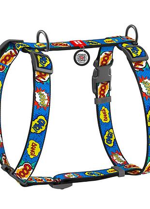 Шлея для собак анатомическая h-образная waudog nylon с qr-паспортом, рисунок "вау", пластиковый фастекс, s, ш