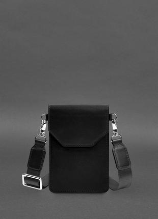 Шкіряна сумка для телефону maxi чорна1 фото