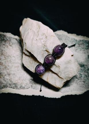 Аметистовый браслет, плетеный браслет из натурального камня аметист4 фото