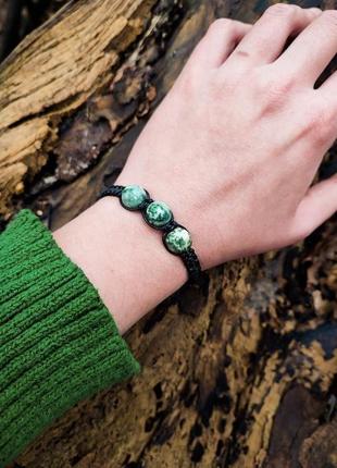 Зелёный браслет из натурального камня моховый агат, плетеный агатовый браслет5 фото
