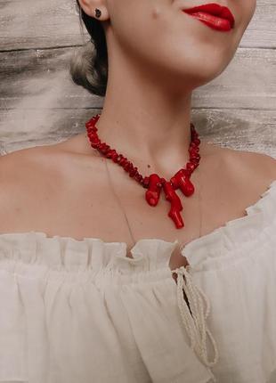 Красное ожерелье колье из коралла и яшмы7 фото