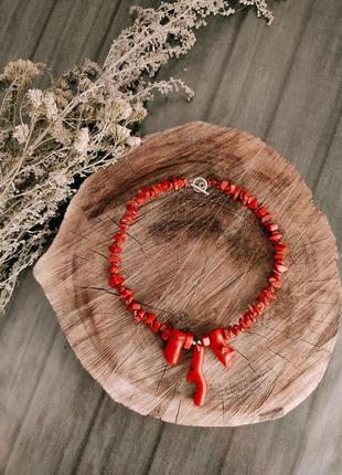Красное ожерелье колье из коралла и яшмы10 фото