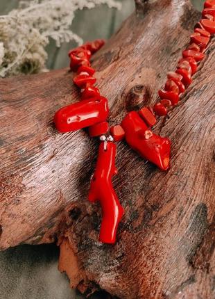 Красное ожерелье колье из коралла и яшмы3 фото