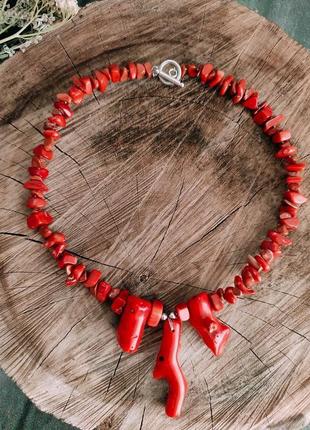 Красное ожерелье колье из коралла и яшмы2 фото