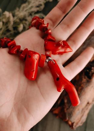 Красное ожерелье колье из коралла и яшмы8 фото