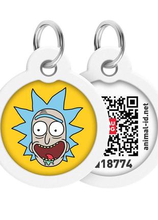 Адресник для собак и котов металлический waudog smart id c qr паспортом, рисунок "рик и морти 3", круг, д 30 мм