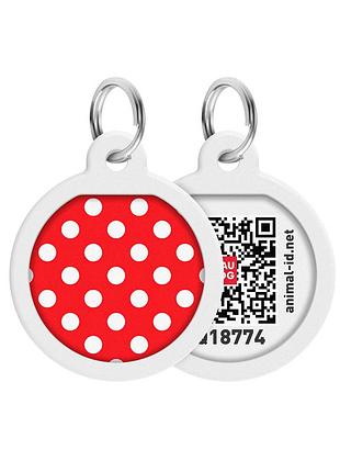 Адресник для собак и котов металлический waudog smart id c qr паспортом, рисунок "горох", круг, д 25 мм