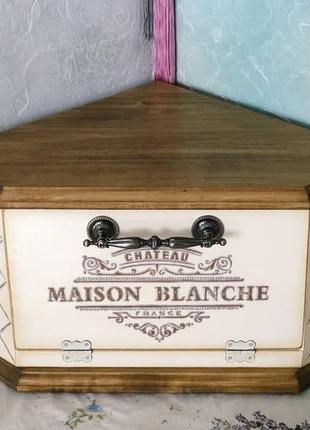 Кутова дерев’яна хлібниця “maison blanche”. на замовлення.