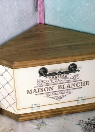 Кутова дерев’яна хлібниця “maison blanche”. на замовлення.
