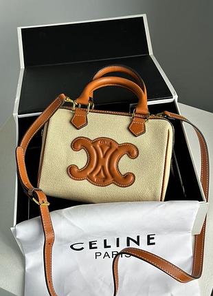 Сумка premium celine small boston cuir triomphe in textile and calfskin