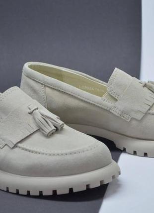 Женские модные туфли замшевые лоферы бежевые l-style 762693 фото