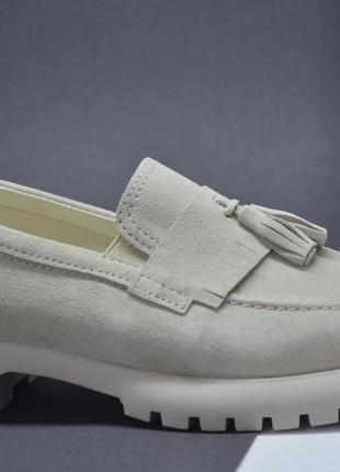 Женские модные туфли замшевые лоферы бежевые l-style 762696 фото