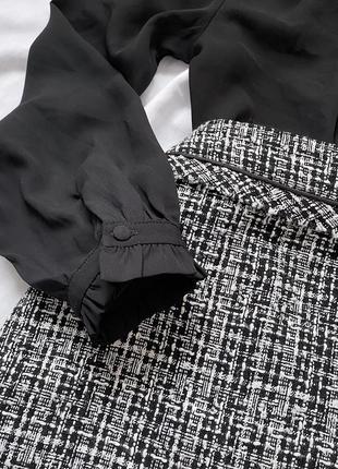 Твидовая юбочка new look черно-белая серая мини плотная женская2 фото