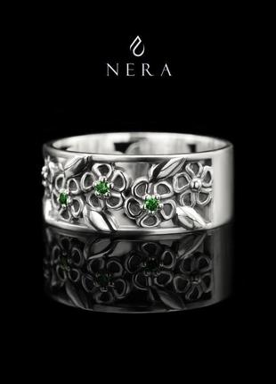Кольцо (каблучка) "green flowers". серебро (срібло)9252 фото