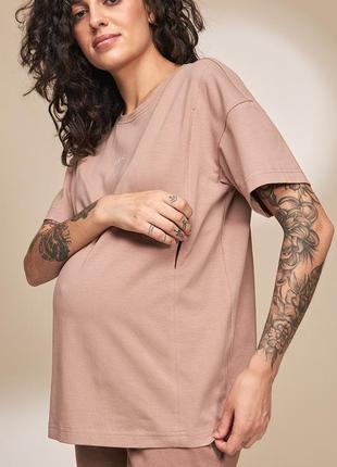Трикотажна футболка для вагітних та годуючих мам коричнева8 фото