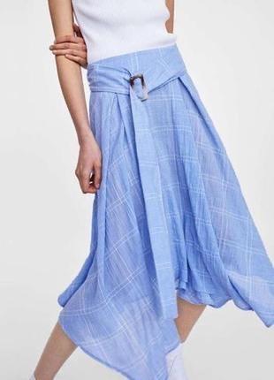Zara клешная ассиметричная юбка миди в клетку3 фото
