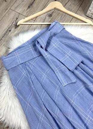 Zara клешная ассиметричная юбка миди в клетку9 фото