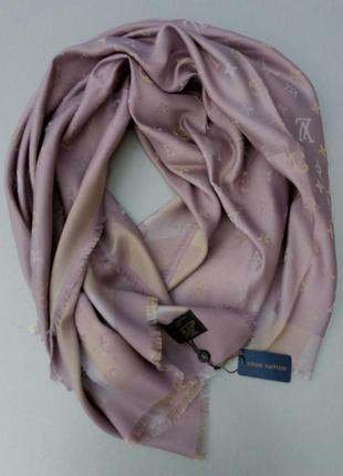 Louis vuitton шарф палантин жіночий рожевий з золотистим люрексом кашемір / шовк3 фото