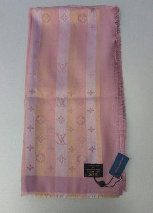 Louis vuitton шарф палантин жіночий рожевий з золотистим люрексом кашемір / шовк6 фото