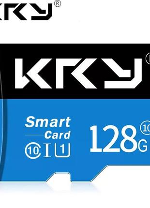 Карта памяти, флешка tf card microsd 128gb class 10 + sd adapter микро сд 128 гб для телефона kry-y128