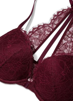 Victoria`s secret front close lace shine strap push-up bra бордовий5 фото