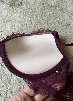 Victoria`s secret front close lace shine strap push-up bra бордовий9 фото