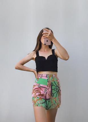 Яркие шорты атласные сатиновые с принтом river island короткие женские летние зеленые розовые2 фото