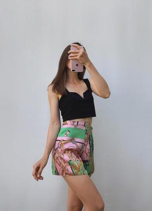 Яркие шорты атласные сатиновые с принтом river island короткие женские летние зеленые розовые4 фото