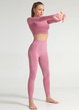 Спортивный костюм женский для фитнеса. комплект бесшовный рашгард, леггинсы, фитнес костюм2 фото