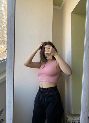 Рожевий жіночий короткий топ в рубчик на літо zara, майка, футболка