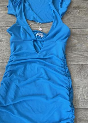Платье мини, голубое, сетка, шикарное, стяжка7 фото