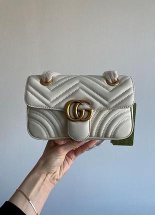 🍒 классическая белая кожаная брендированная сумочка от gucci🍒1 фото