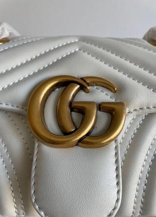 🍒 классическая белая кожаная брендированная сумочка от gucci🍒9 фото