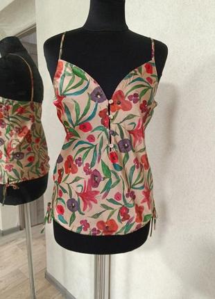 Сатиновая майка топ блуза в цветы дорогого бренда франция darjeeling1 фото