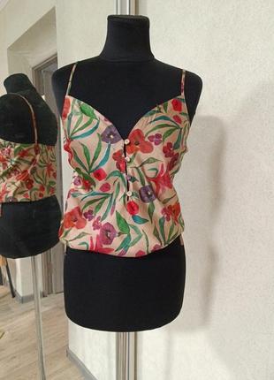 Сатиновая майка топ блуза в цветы дорогого бренда франция darjeeling3 фото