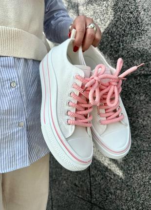 Зручні практичні текстильні кеди на рожевих шнурках