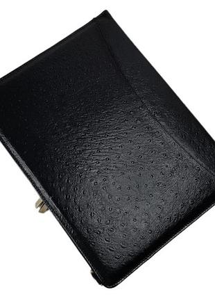 Папка шкіряна для документів чорна тиснення під страуса