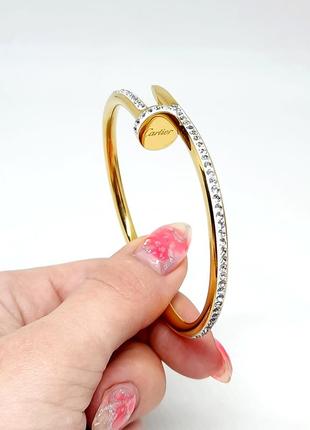 Браслет цвях, у стилі карт'є, позолота, з камінчиками