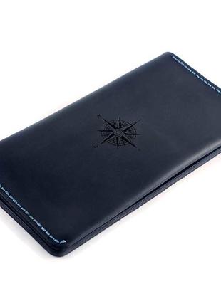 Великий гаманець - клатч зі шкіри the travel з гравіюванням compass - темно-синій