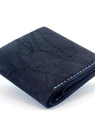 Жіночий гаманець (натуральна шкіра) з гравіруванням "fern" (темно-синій)1 фото