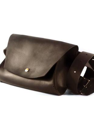 Жіноча шкіряна сумка на пояс — темно-коричнева1 фото