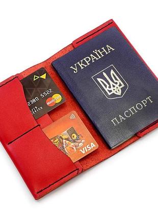 Шкіряна жіноча обкладинка для паспорта compass - червона (докхолдер - портмоне для документів)2 фото