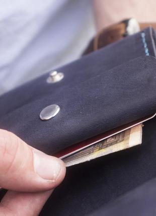 Чоловічий гаманець square (італійська шкіра) - ручна прошивка, вічна гарантія + подарунок на вибір.6 фото