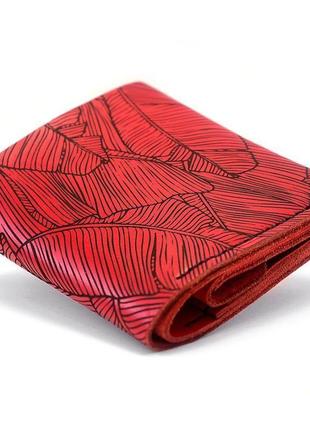 Женский красный кошелёк square (итальянская кожа) с дизайнерской гравировкой fern + подарок браслет3 фото