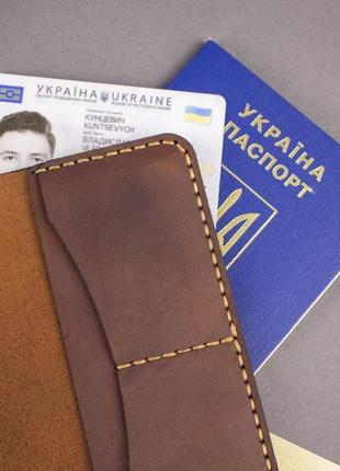 Кожаная обложка для паспорта skull (для пропуска, документов, id карты, прав) - коричневая9 фото
